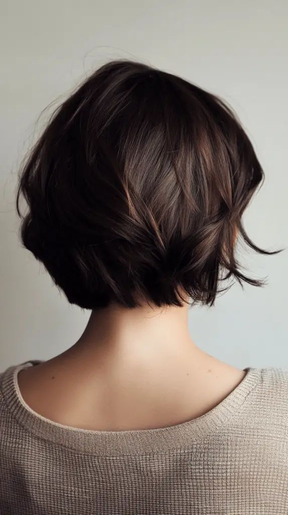 Layered Stacked Bob Haircut Rückenansicht mit strukturierten Lagen