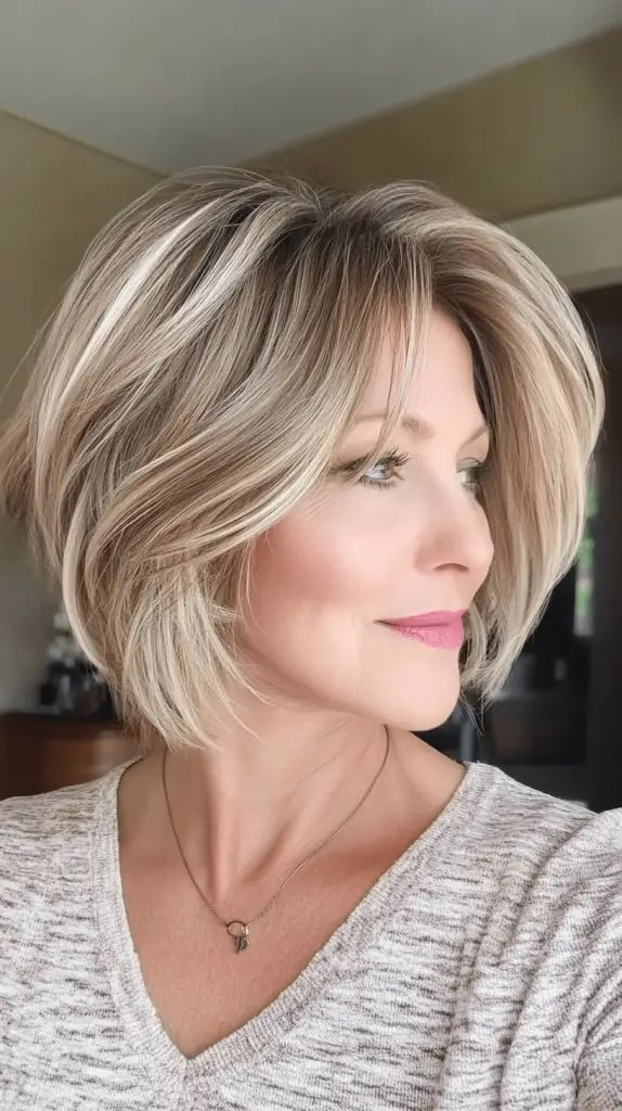 Sleek Layered Stacked Bob für mittellanges Haar