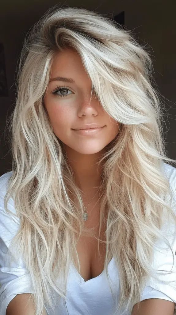 Tousled Platinum Blonde Shag mit langen Lagen