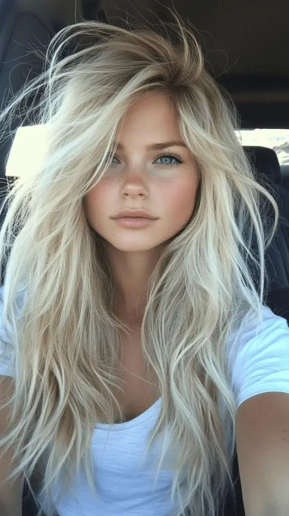 Voluminöser Dirty Blonde Shag Cut mit Beach Waves